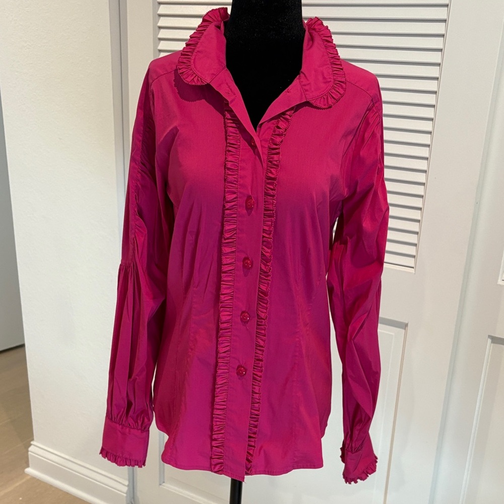 Robert Rodriguez Ruffled Pink Button-Up Blouse